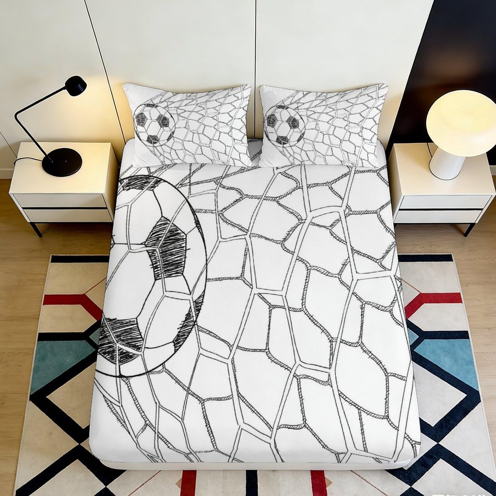 Pnayamiorkfel Style-4 3D Printed Soccer Ball Net Fitted Sheet Microfiber Black White Bed Cover For Bedroom Dorm Mattress Protector 90X200x25cm