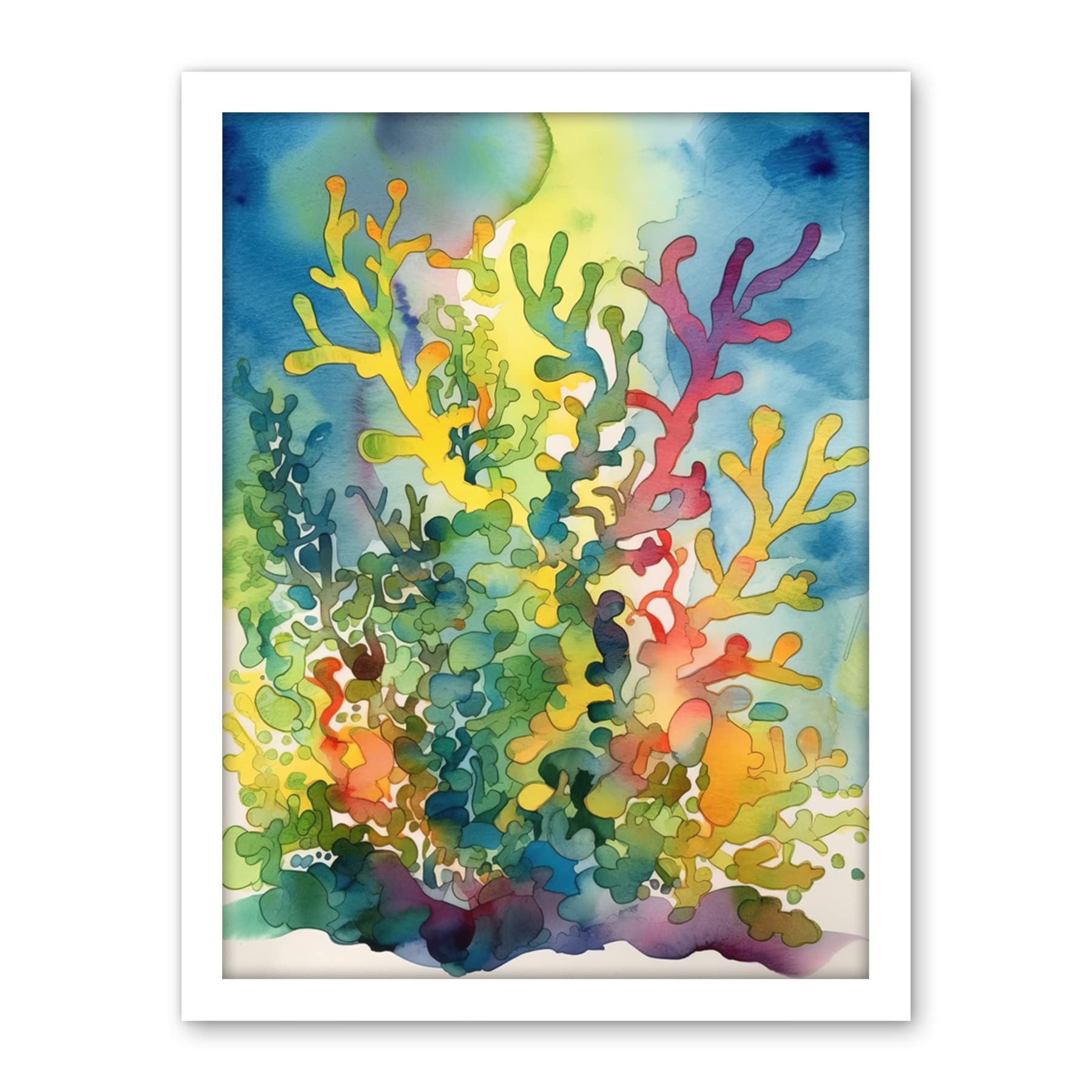 Artery8 Staghorn Coral Reef Folk Art Artwork Framed Wall Art Print 18X24 Inch