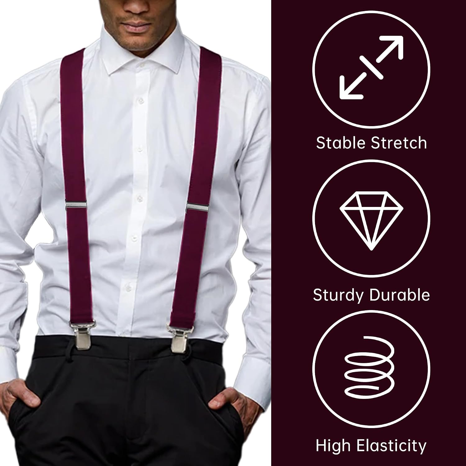 CADONO Men's 2 Inch Heavy Duty Suspenders，Adjustable X-Back with Strong Clips for Work, Jeans, and More