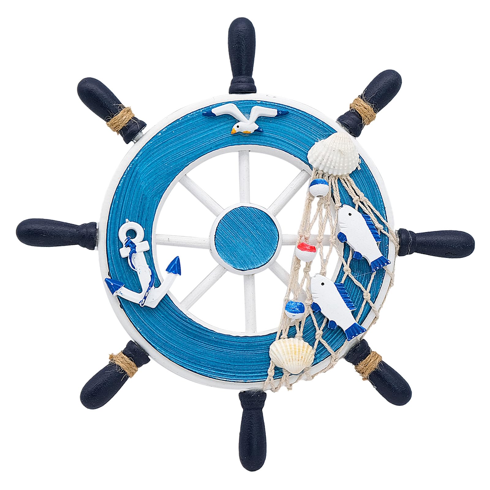inhemingWall Decoration Steering Wheel, Wooden Ship Steering Wheel,Anchor Seagull Nautical Wall Hanging Decoration for Home Decoration