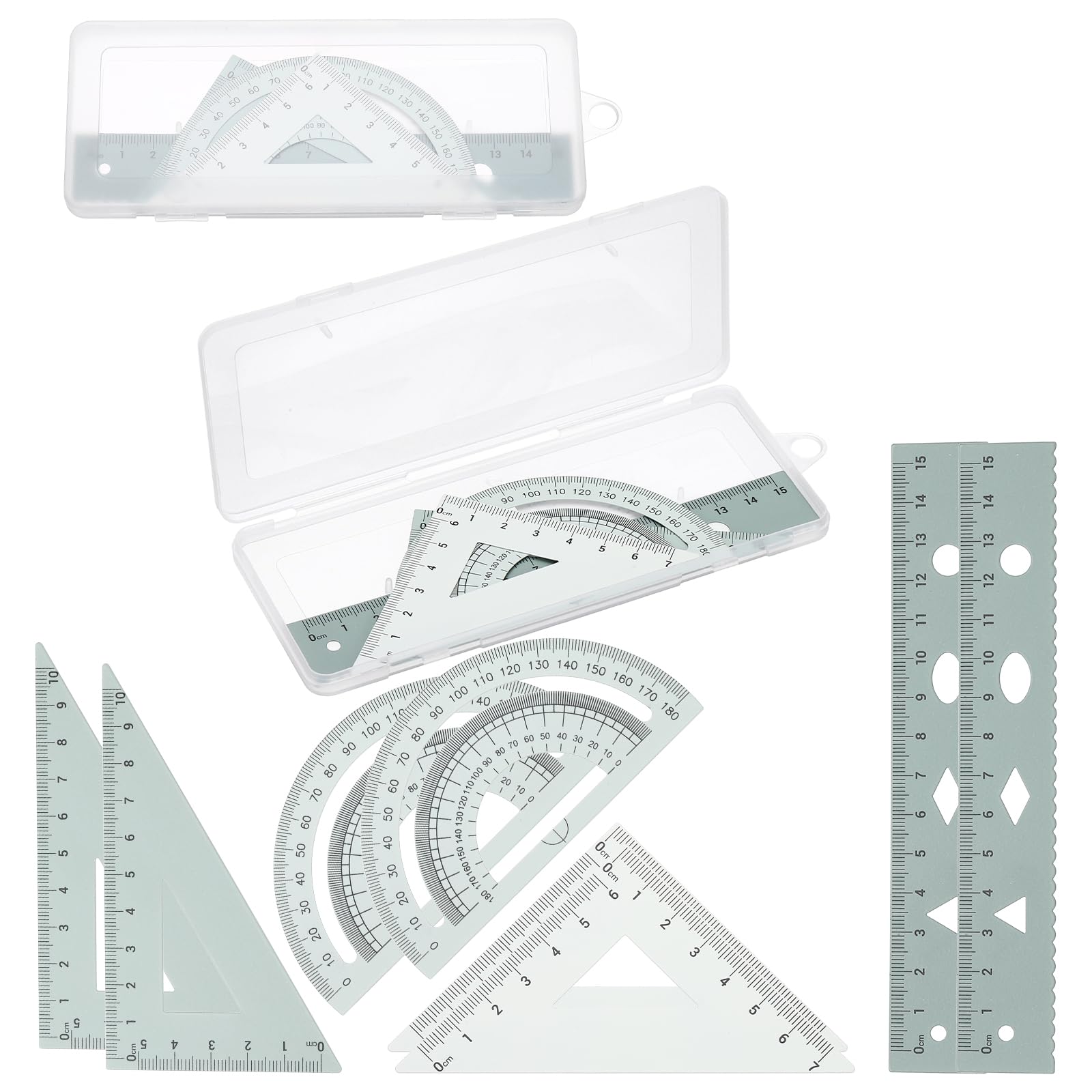 PATIKIL Geometry Set, 2 Pack 6 Inch Aluminum Ruler & 4 Triangles, Metal Protractor Ruler Math Drafting Measuring Tool for Home Office Math Drawing Engineering Art,Gradient Green