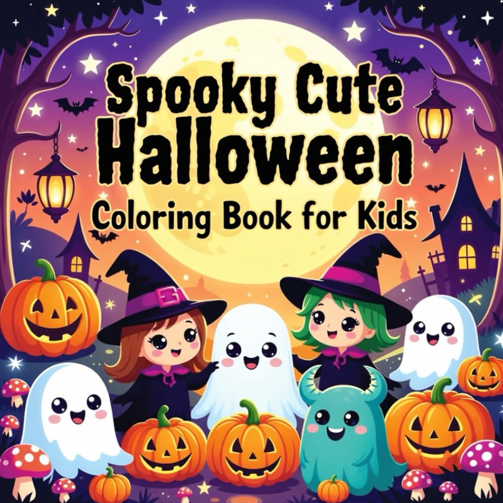 Spooky Cute Halloween Coloring Adventure: Big Bold Line Art Pages for Kids — Cute Witches, Friendly Ghosts, Silly Monsters & Fun Haunted Forest Scenes