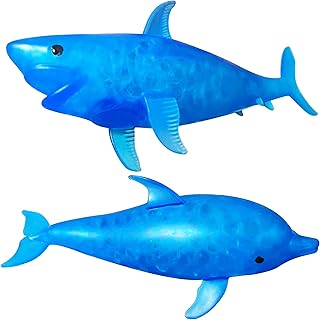 Squishy Shark Stress Ball Dolphin Squeeze Ball (2 Pack) Stretchy Water Beads Stress Relief Sensory Fidget Toys - Animal Squish Stress Balls for Kids and Adults, Ideal for Anxiety Relief, Calm, Focus