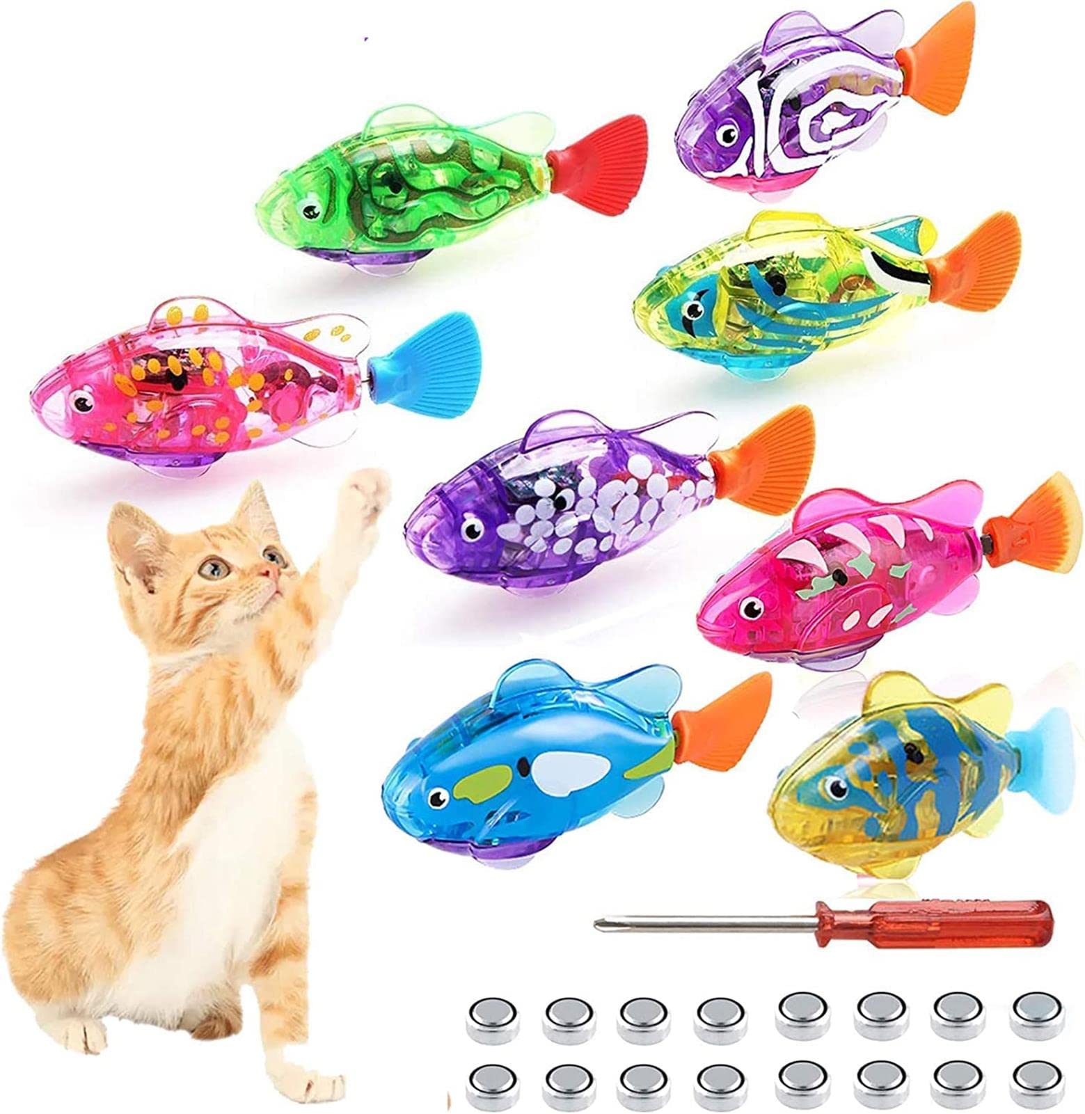 VBVARV Interactive Robot Swimming Fish Toys for Cat, Activated Swimming in Water with Led Light Plastic Fish Toy Gift, Stimulate Your Cat's Hunter Instincts