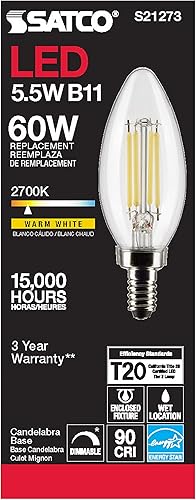 Miniatura 3 de Satco Bombillas LED E12 de 55 vatios 2700 K clasificación de 15000 horas regulable paquete de 6