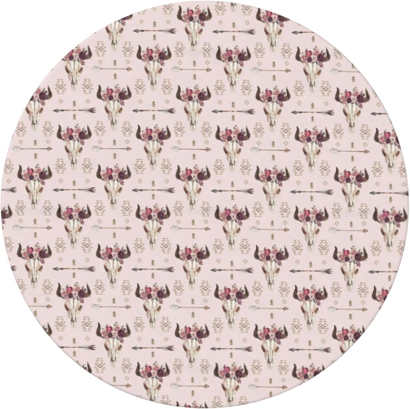Bull Skull Tribal Print Outdoor Patio Kitchen Decor Supplies Wipeable Round Table Cloth for Indoor Outdoor