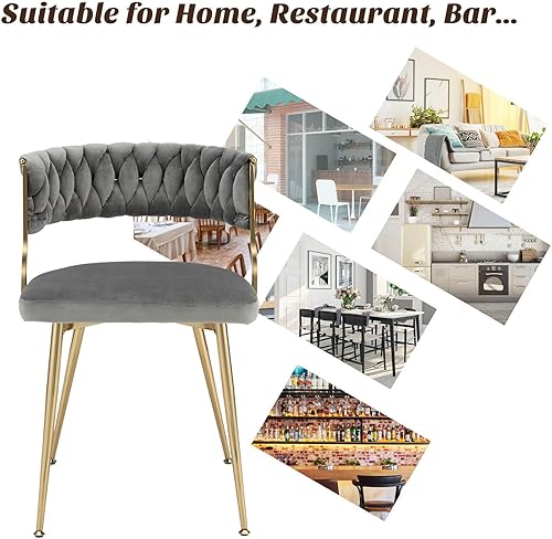 Miniatura 8 de UJOYPAYD Juego de 2 sillas de comedor de terciopelo, sillas tapizadas para sala de estar con patas de metal dorado, sillas de comedor de terciopelo