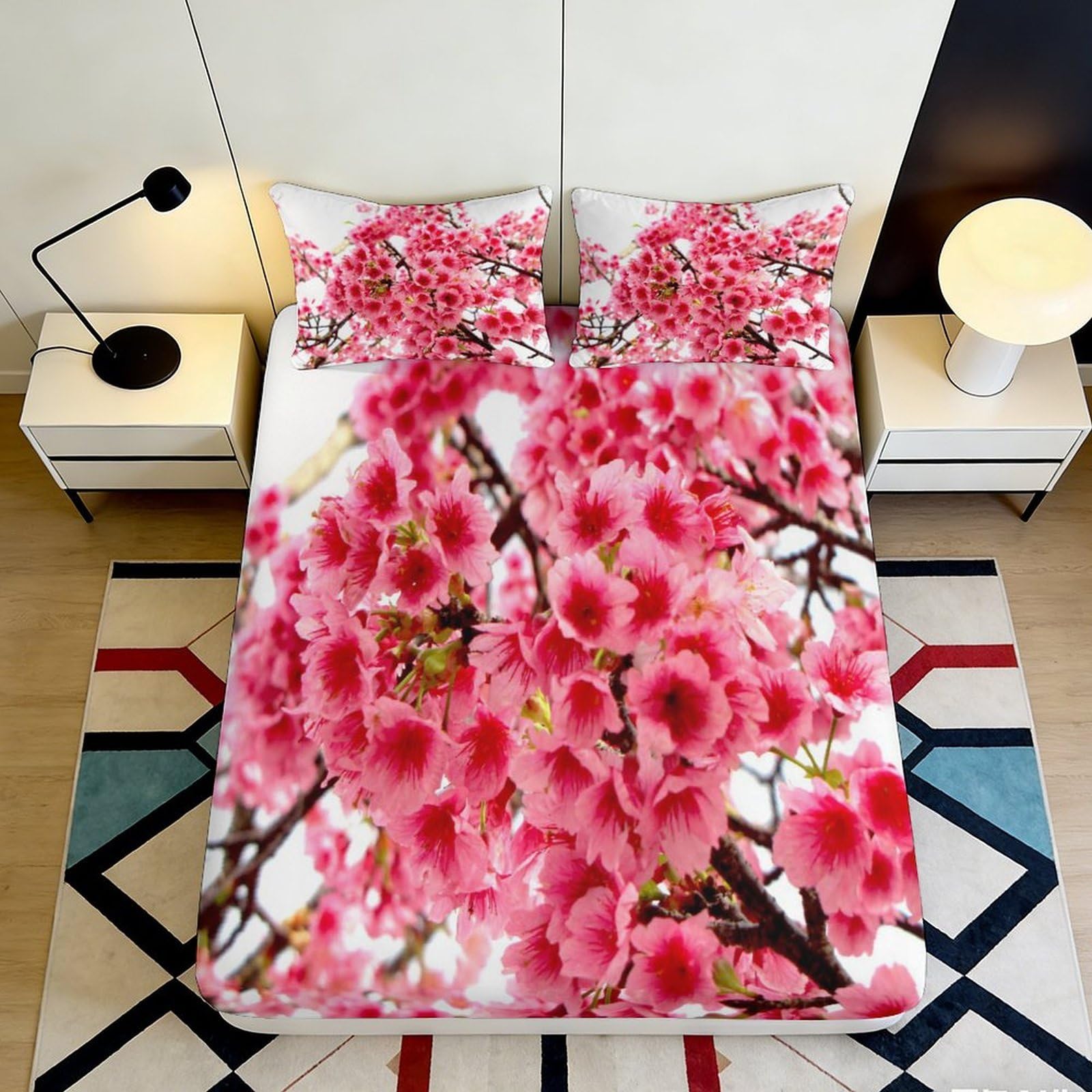 Pnayamiorkfel Style-5 3D Printed Sakura Blossom Fitted Sheet Microfiber Soft Pink Cherry Floral Bed Cover For Bedroom Guest Room Decor 90X200x25cm