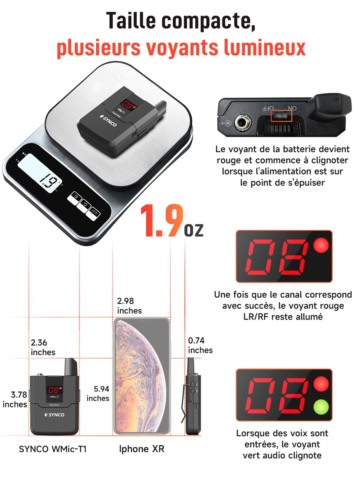SYNCO Micro Cravate sans Fil système, Wmic T1 UHF Microphone avec émetteur récepteur 16 canaux, pour caméra Caméscope Smartphone iPhone