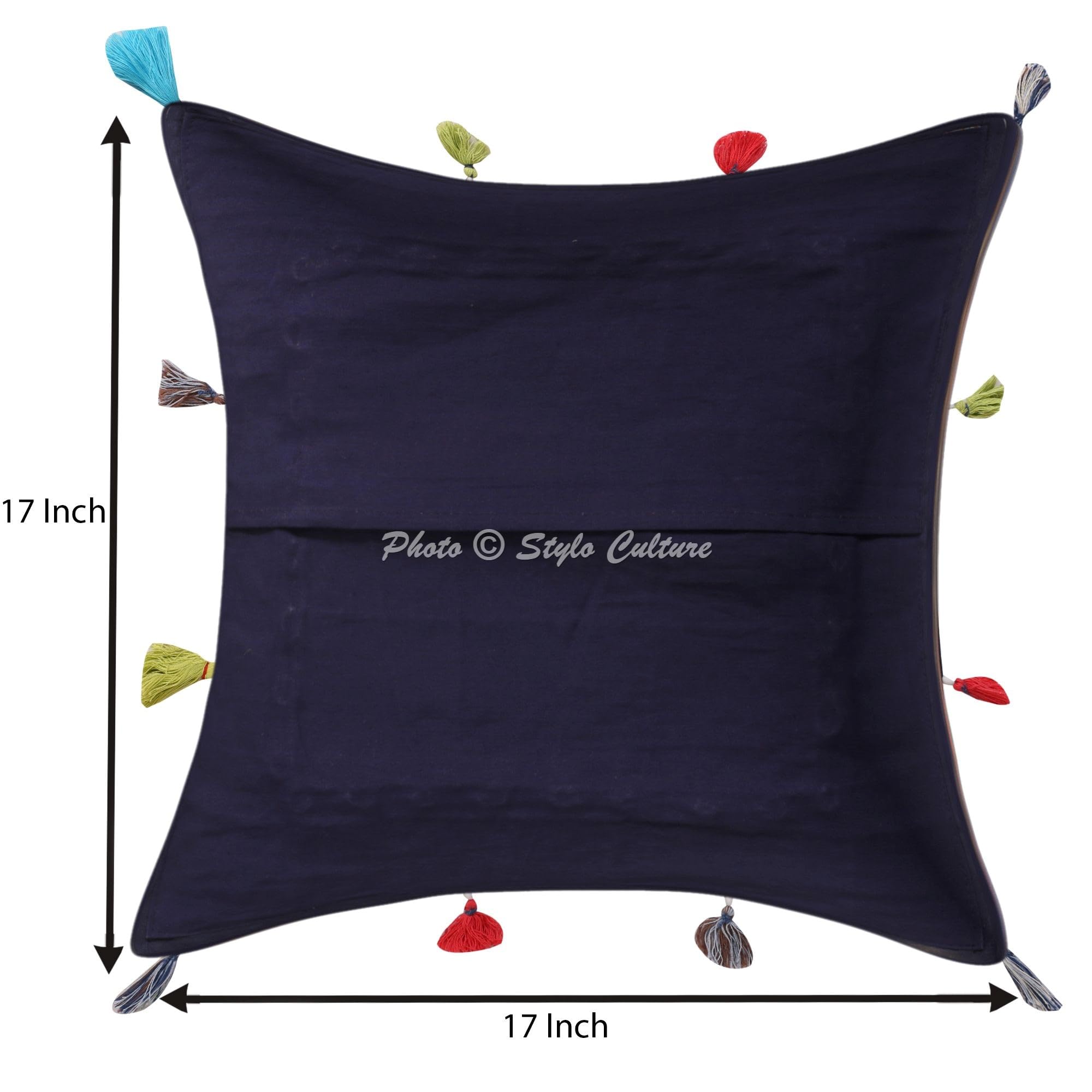 Indische Dekorativ Baumwolle Couch Kissenbezüge 43x43 cm Dunkelblau Dekokissen Gesticktes Patchwork Schlafzimmer Sofa Kissen Bezüge Blumen Quadrat Kissenhullen - 4 STK.