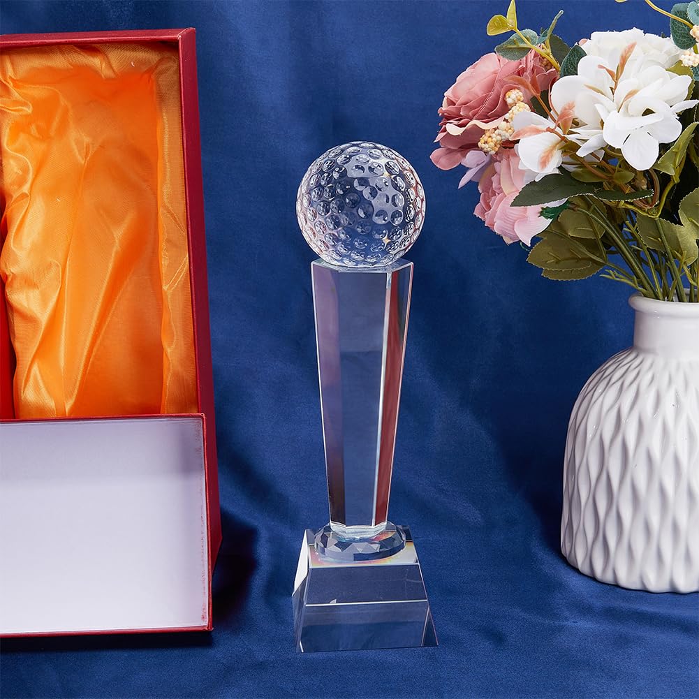 SUPERFINDINGS Trofeo da Golf in Vetro Cristallo 6.8x23cm Sfera di Cristallo di Quarzo Sintetico Trofei Premi Ornamenti con Custodia di Presentazione per Torneo di Golf per Adulti