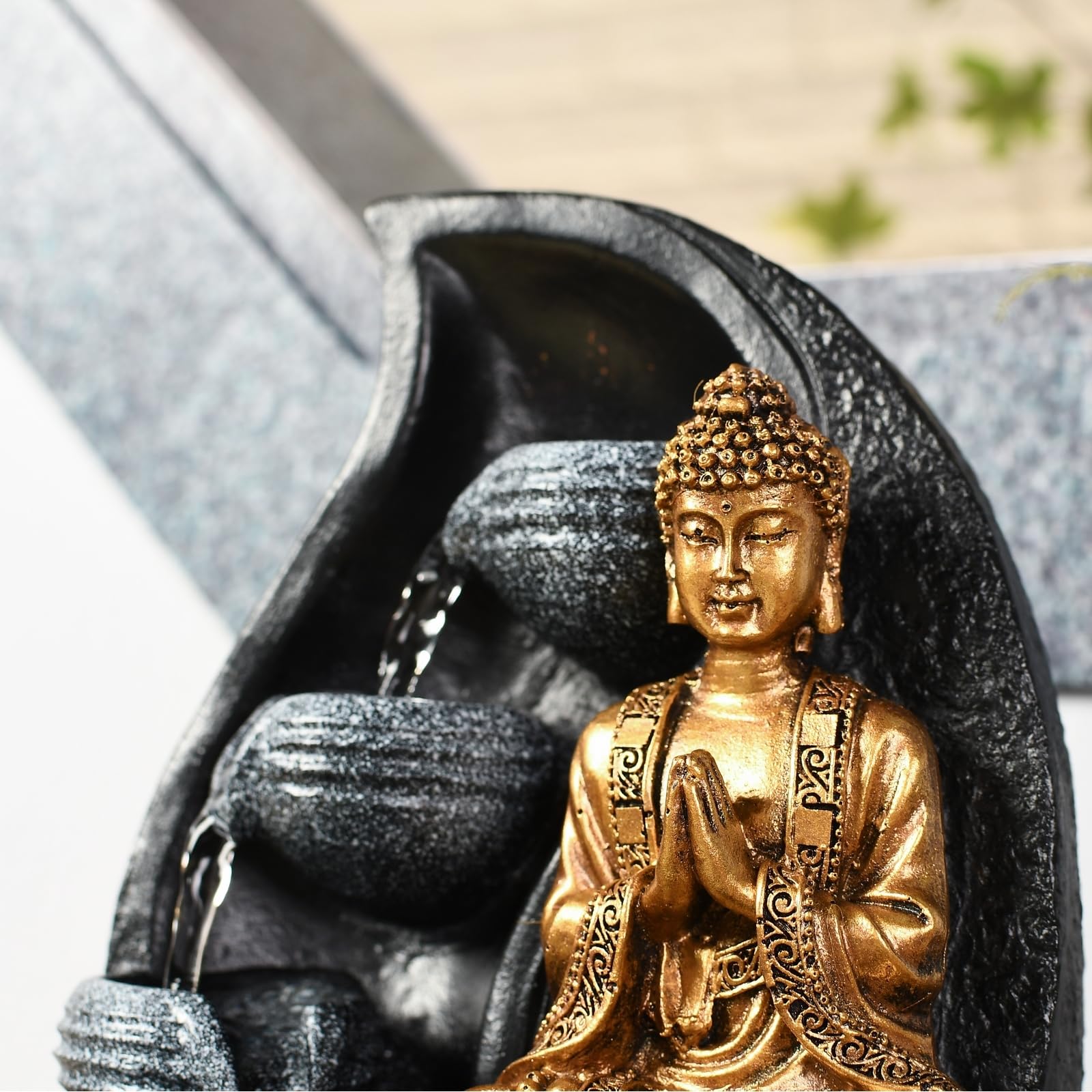 Zen Light Praya - Fuente para Interior con Bomba e iluminación LED,en Resina, Color Dorado