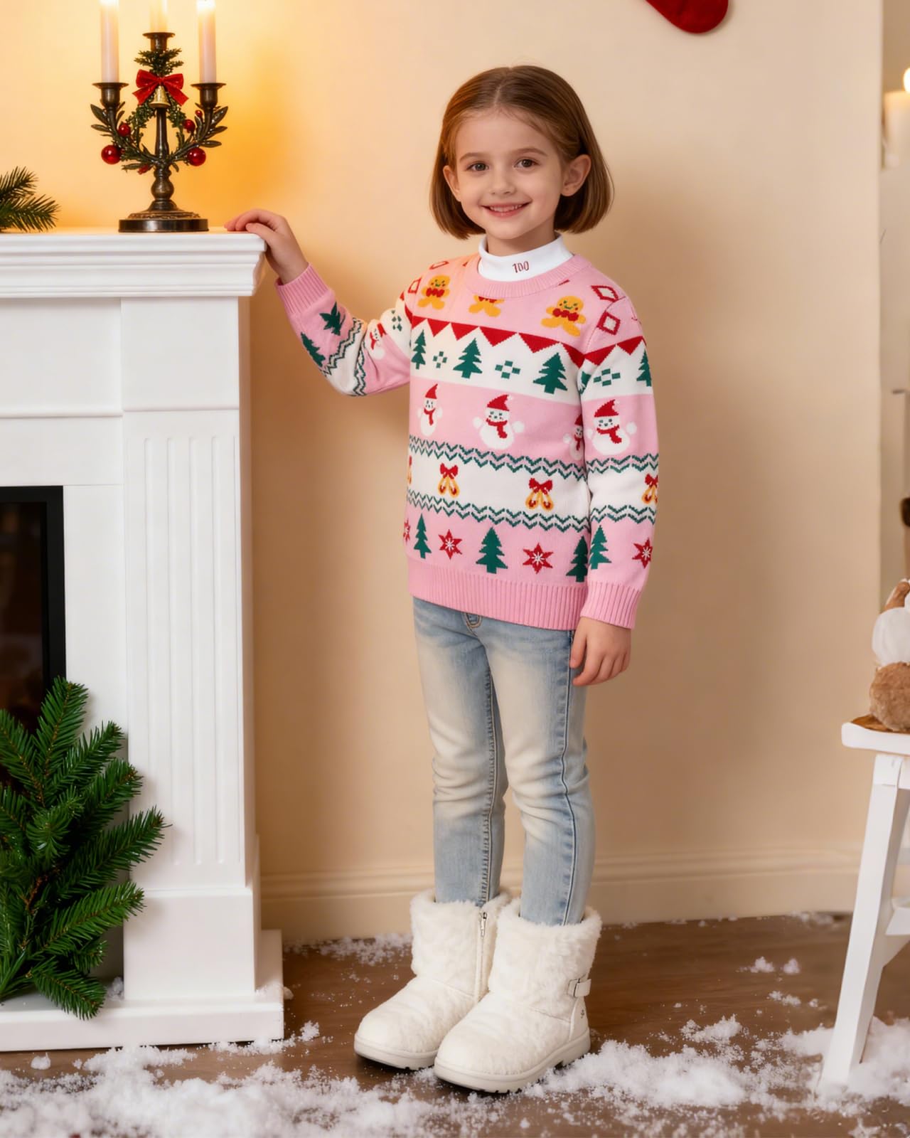 Kleinkind Weihnachten Pullover Schneemann Mädchen Stricken Crewneck Schneeflocke Pullover Kinder Niedlich Weihnachten Rosa Kleidung Tops 3-7 Jahre