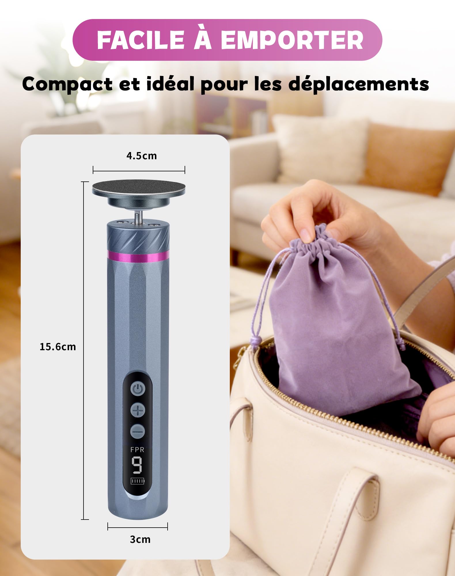 5 en 1 Rapeuse Pieds Électrique Ponceuse Pieds Electrique Râpe Pied Pédicure Rappe Pieds Lime HoneyGlow 9 vitesses réglables 4500tr/min Rechargeable 2000Mah Anti-Callosités(Gris)