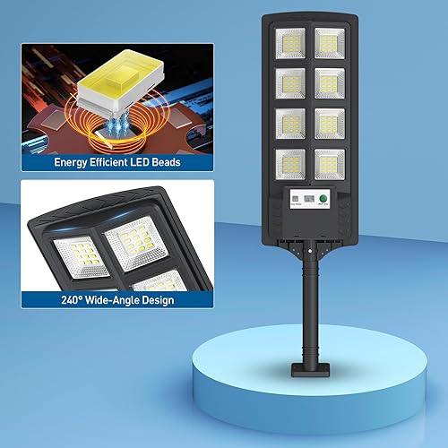 Miniatura 7 de K4 - Luces solares de 200 W para exteriores, impermeables, 6500 K, luces de calle solares para exteriores, 12000 lúmenes, gran angular con sensor de