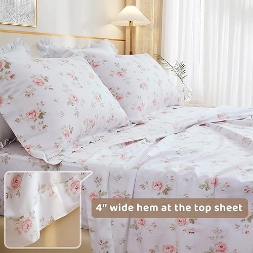 Miniatura 6 de QSH Sábanas 100% algodón tamaño California King, diseño de hojas de color azul verde azulado degradado, patrón botánico de algodón de lujo,