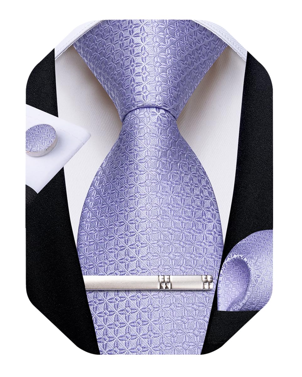 DiBanGu Mens Silk Plaid Tie and Pocket Square Set
