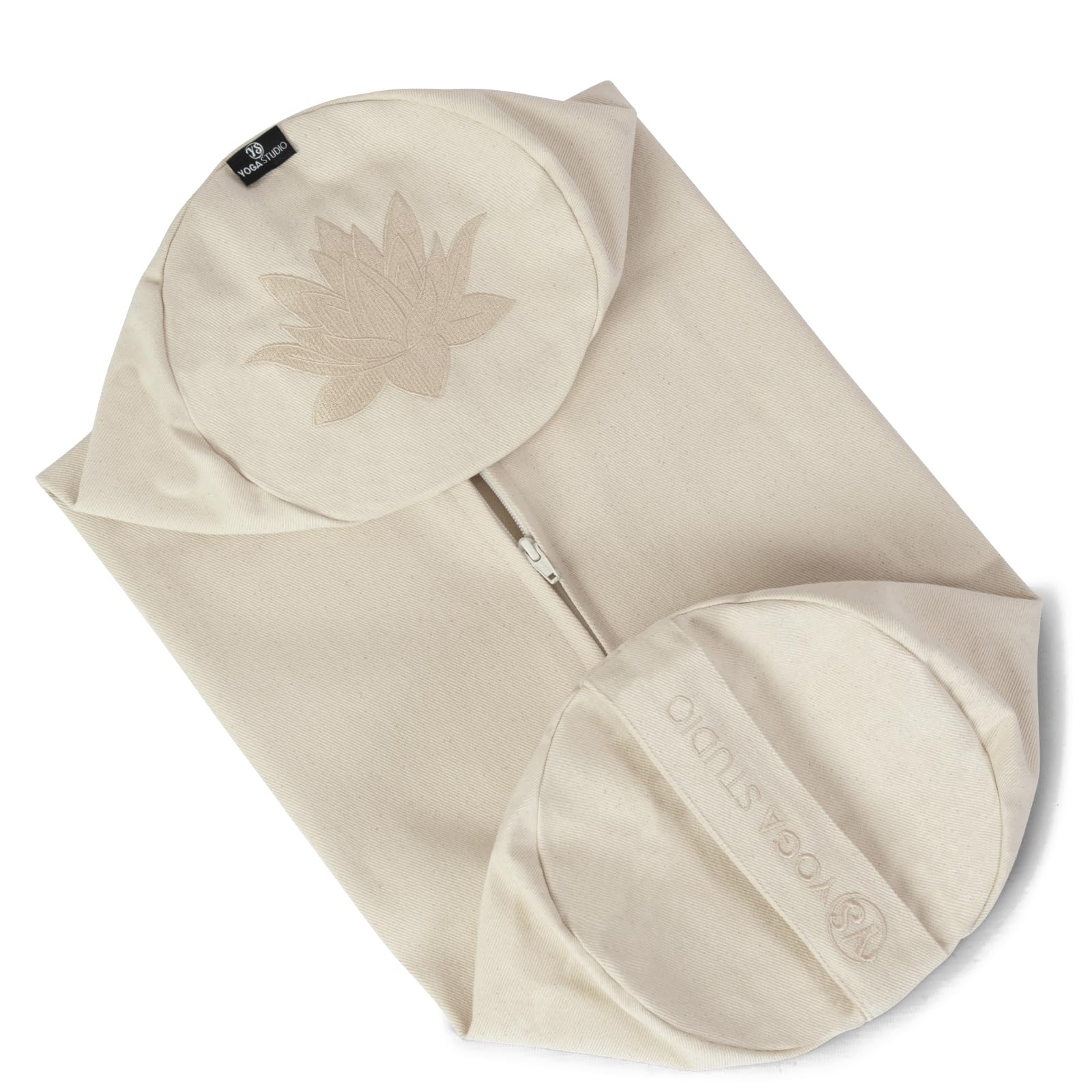 Yoga Studio Spare Organic Cotton Bolster Covers With Handle And Zipper | Replacement Mediation Cushion Pillow Cover | 61cm x 23cm | Machine Washable (Ecru)