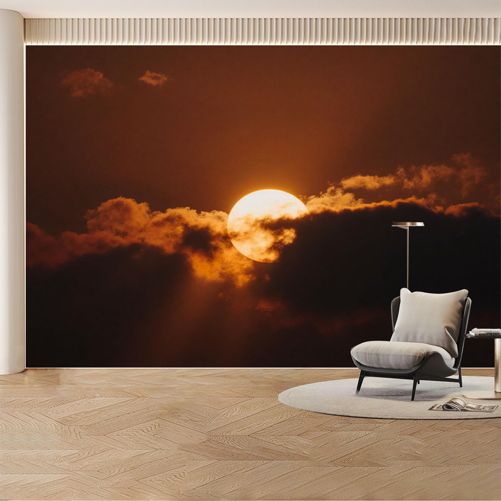 Custom Wall Mural Wallpaper Sunset Clouds， Landscape Nature 3D Effect Wall Decor， Modern Luxury Misty Removable SelfAdhesive Large Photo for Living Room， Bedroom， Office