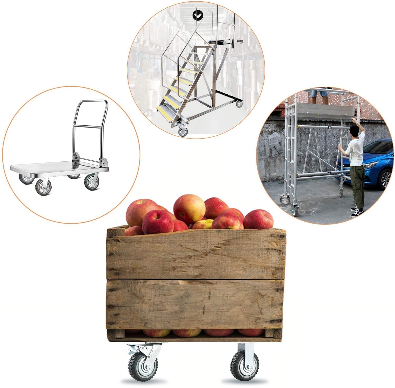 4 Stück Schwerlastrollen Plattenrollen, 200mm Lenkrollen mit Bremse,360° Drehbar Transportrollen Rollen Schwerlast Lenkrollen Möbelrollen Tragkraft 1000KG(2 Lenkrollen + 2 Bremsrollen)