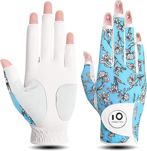 FINGER TEN Guantes de golf para mujer, mano izquierda y derecha, de piel, con marcador de bola, 1 paquete, guantes de colores para mujeres diestras