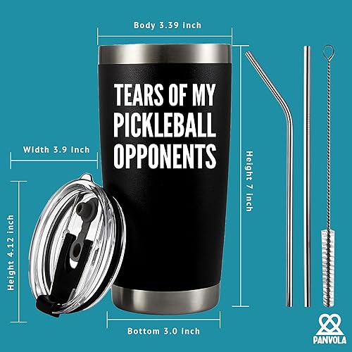 Miniatura 8 de Panvola Tears of My Pickleball - Vaso de acero inoxidable con aislamiento al vacío para papá, mamá, abuelo, abuela, con tapa extraíble y popote (20
