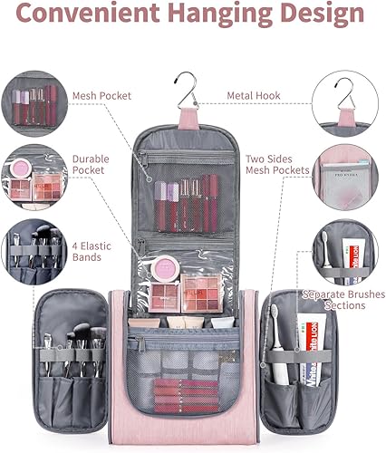 Miniatura 2 de Narwey Neceser de viaje colgante organizador de maquillaje cosmético para mujeres y hombres, Rosado, Neceser