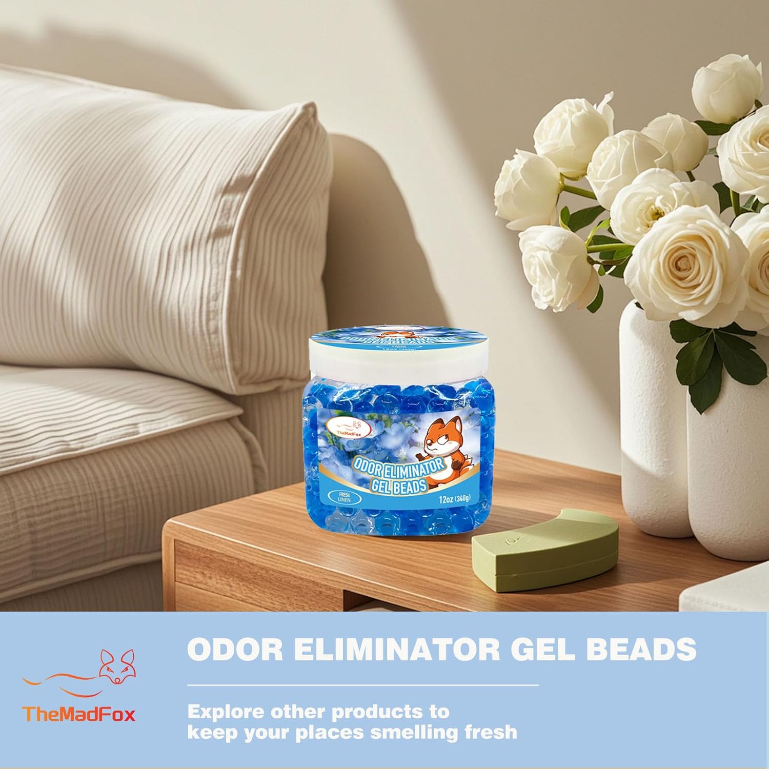 6 Pack Odor Eliminator Gel Beads, 12 oz, Air Freshener Beads for Home & Car, Pet Odor Eliminator Odors for Bathroom, Closet, Pet Area & RVs, Long-Lasting Natural Fresh Linen