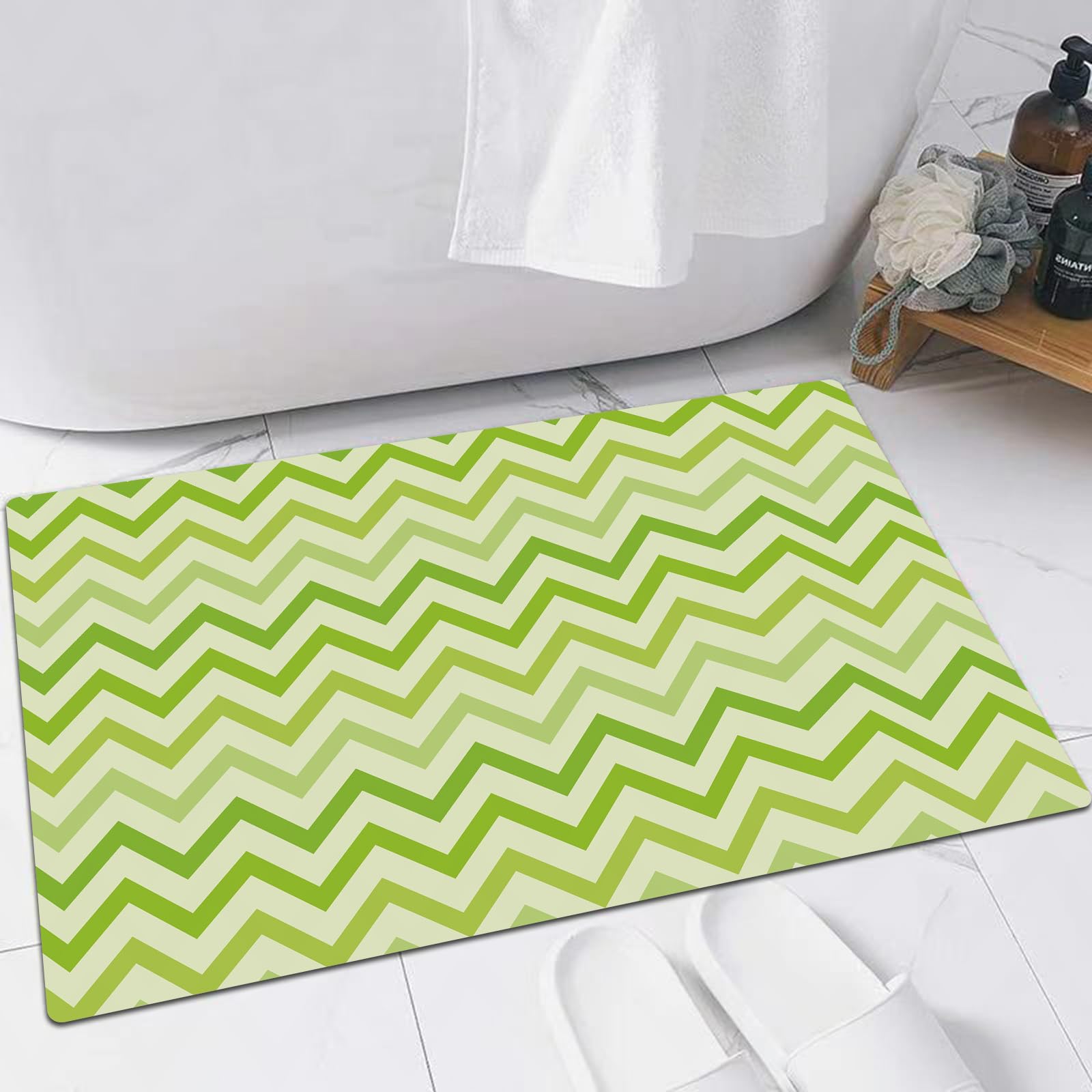 EMFSLA Bath Mat 24x35 in,Lime Green,Chevron Traditional Zig Zag Pattern with Symmetric,Non-Slip Bathroom Mat Machine-Washable,Ultra Soft and Water Absorbent Bath Rug for Bathroom
