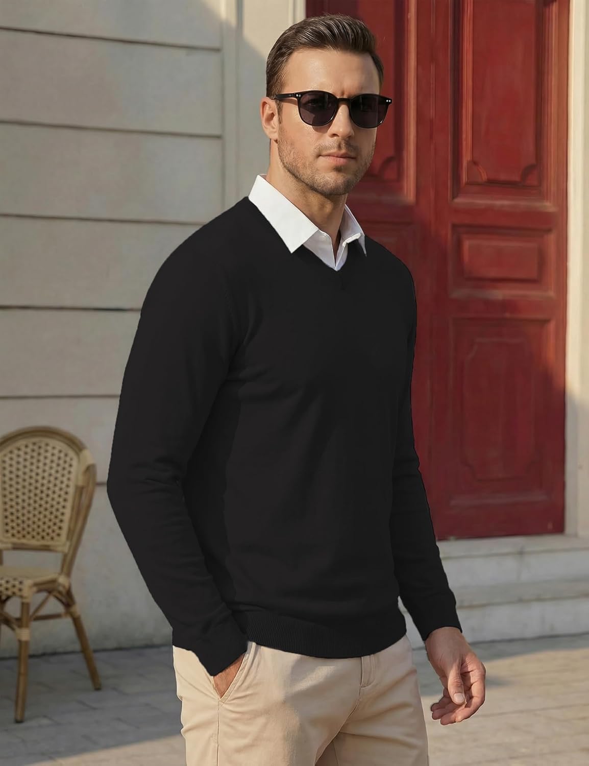 MAGNIVIT Men's V Neck Pullover Light Weight Long Sleeve Knit Soft Fashion Ribbed Sweater - Image 3