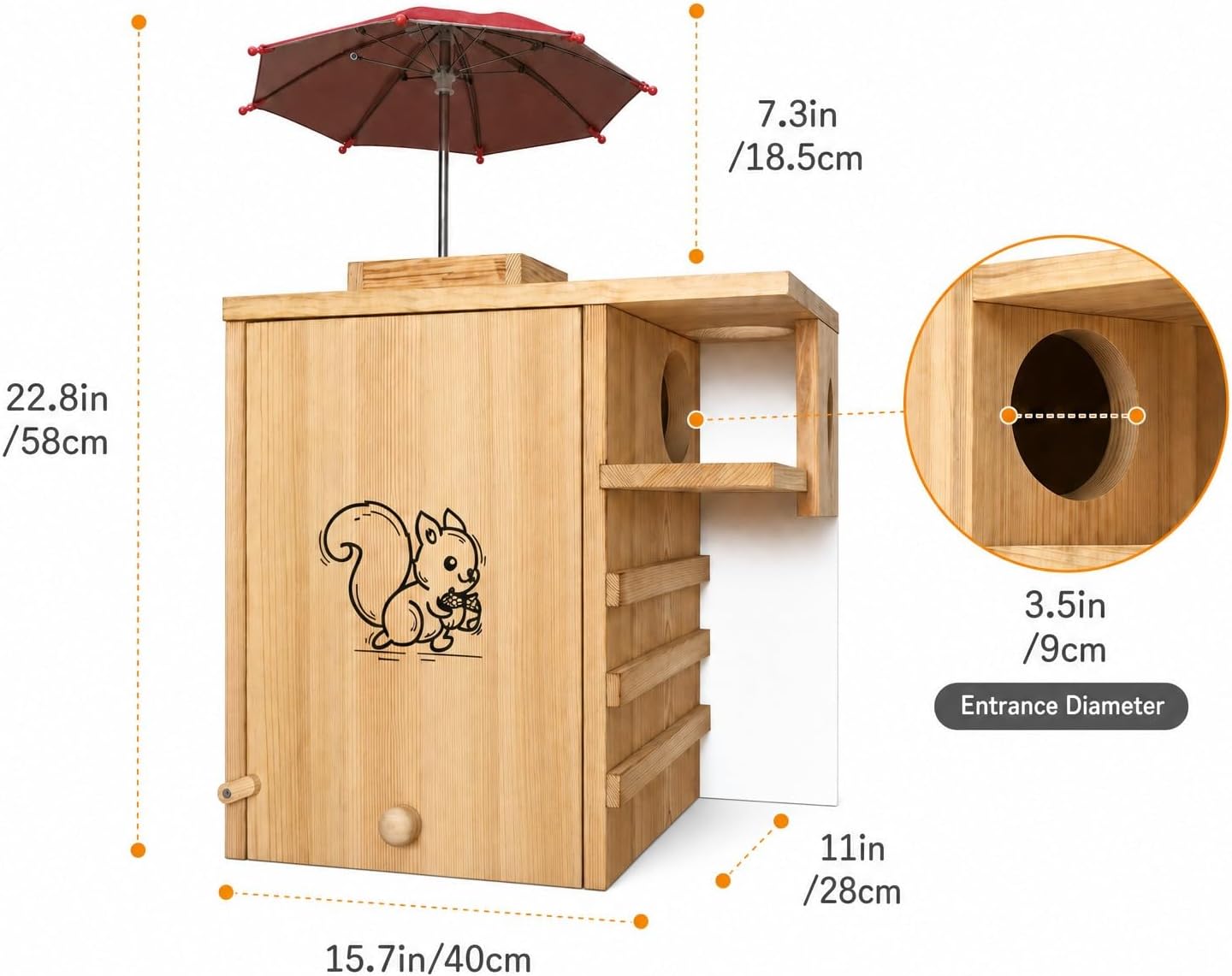 Large Wooden Squirrel House Outdoor，Nest Box with Feeder & Predator Guard image 2