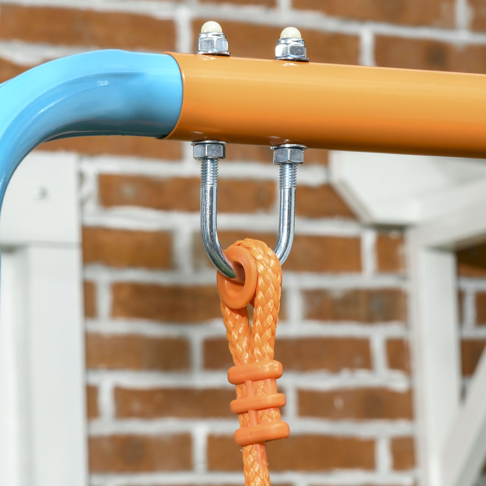 Outsunny Altalena da Giardino con Seggiolino e Picchetti, in Acciaio per Bambini 3-8 Anni, 163x145x181cm, Blu e Arancione