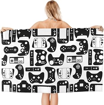 VOOHDDY Video Game Controller Black White Beach Towel Large Soft Absorbent Microfiber Quick Dry Oversized Bath Towels for Bathroom Women Men Pool Camping Travel Swimming Picnic Sports