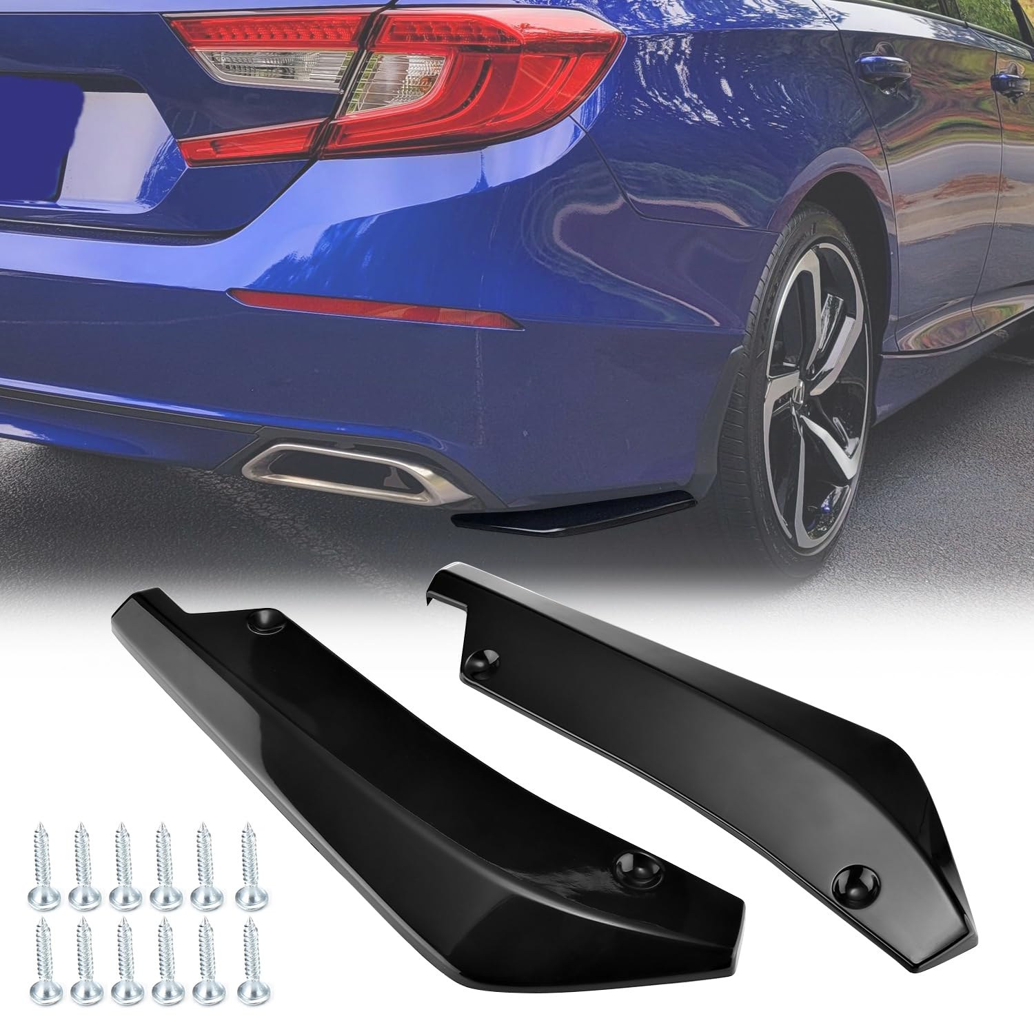 Rear Bumper Lip Splitter, Universal Car Modified Rear Bumper Canard，Diffuser Spoiler Lip Splitter Fins Protector, 1 Pair（Glossy Black）