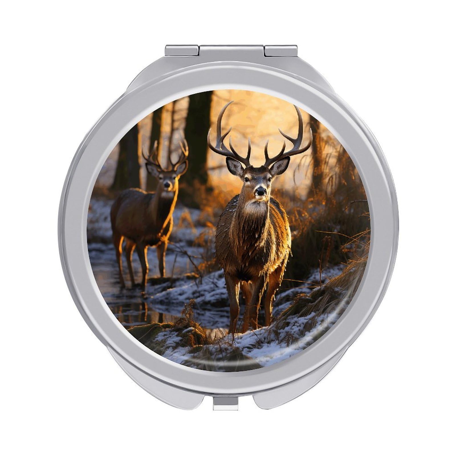 VstaDank Deers Picture Travel Makeup Mirror Cute Compact Mirror for Women 1X/2X Magnifying Metal Pocket Makeup Mirrors Folding Round Makeup Mirrors for Handbag Wallet & Gift