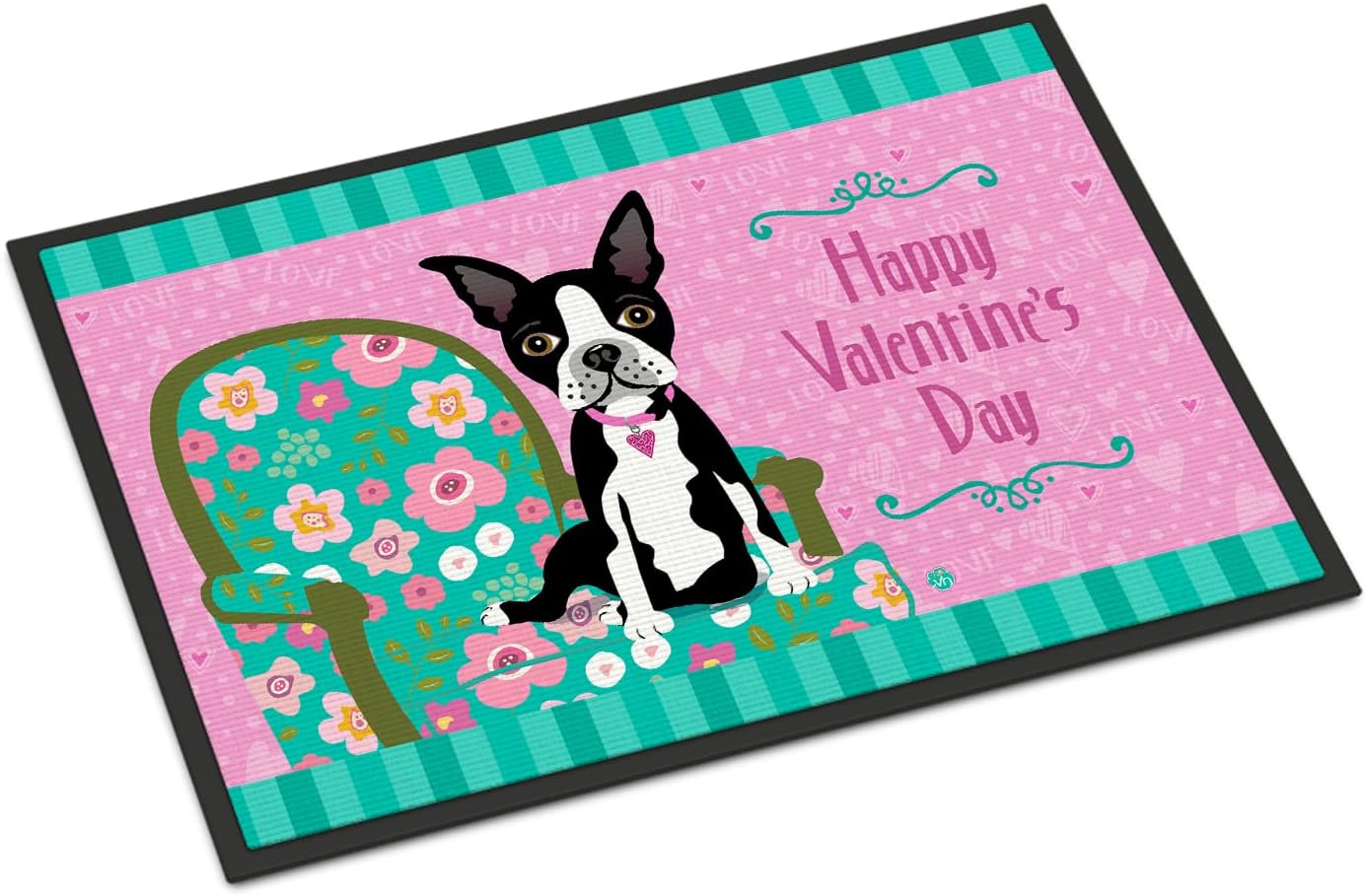 Caroline's Treasures VHA3001JMAT Happy Valentine's Day Boston Terrier Doormat 24x36 Front Door Mat Indoor Outdoor Rugs for Entryway, Non Slip Washable Low Pile, 24H X 36W