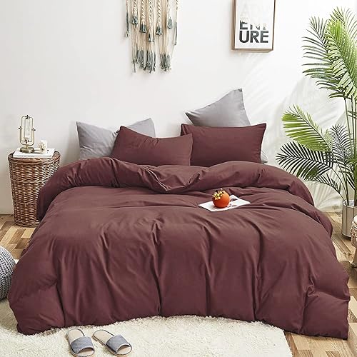 Wellboo - Juego de fundas de edredón color rojo ladrillo, tamaño King, para mujeres y hombres, color rojo óxido oscuro, funda de edredón cálida de