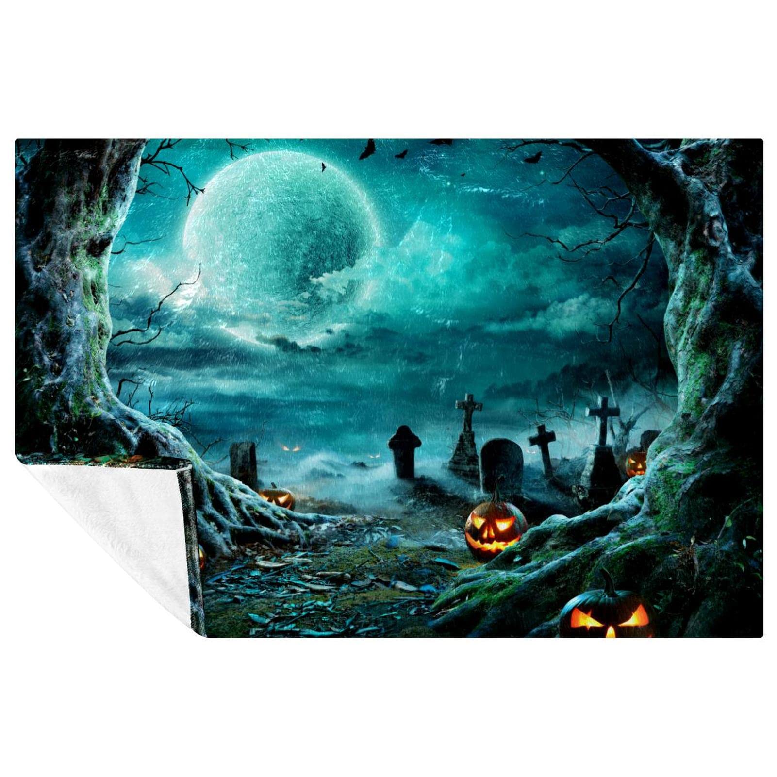 Lanterne citrouille plaid Halloween 150x100 cm couverture lit canapé camping pique-nique