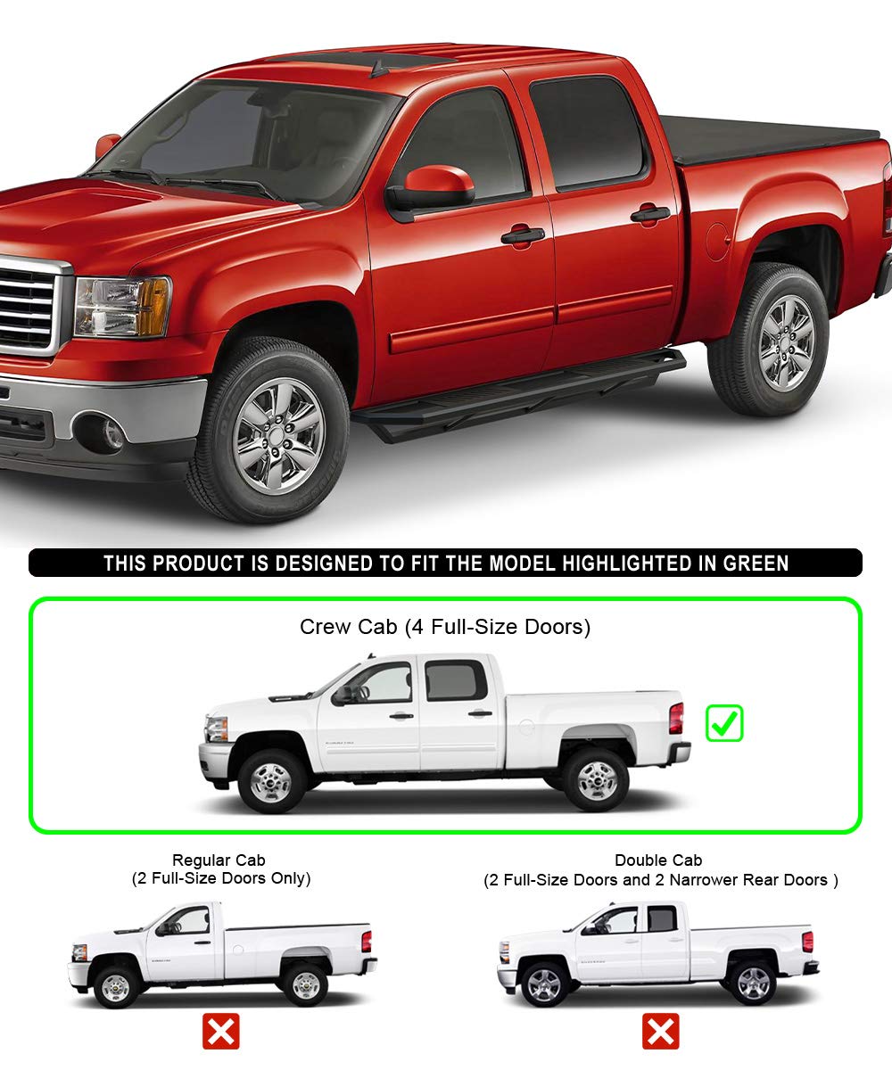 APS 6.5in Side Armor 304 Stainless Steel Running Boards Compatible with Chevy Silverado GMC Sierra 1500 2007-2018 Crew Cab & 2500 3500 HD 2019 Crew Cab (Exclude 07 Classic) Nerf Bars
