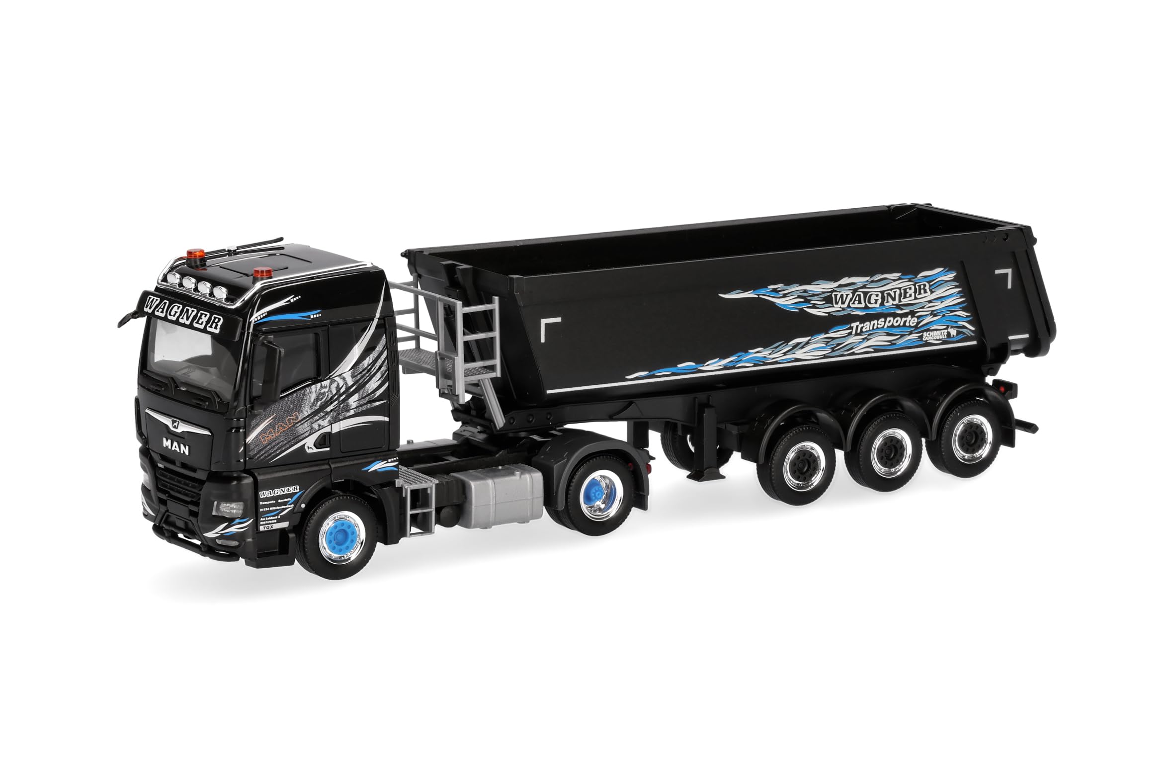Herpa Model ciężarówki MAN TGX GM wywrotka z naczepą „Wagner Mitteleschenbach” (Bawaria/Mitteleschenbach), skali 1:87, model kolekcjonerski, wyprodukowany w Niemczech, wykonany z tworzywa sztucznego