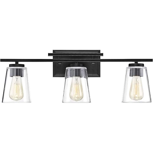 Savoy House 8-1020-3-BK Calhoun 3-Light Bathroom Vanity Light in a Black Finish with Clear Glass (24" W x 9" H)