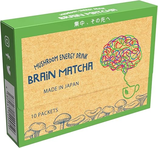 Brain Matcha マッシュルームドリンク抹茶 [山伏茸 1,000 Mg ヤマブシタケ テアニン配合] (10包) 国内製造 – Mushroom Organic Matcha 10 packets featuring Lion’s Mane and L-Theanine -…