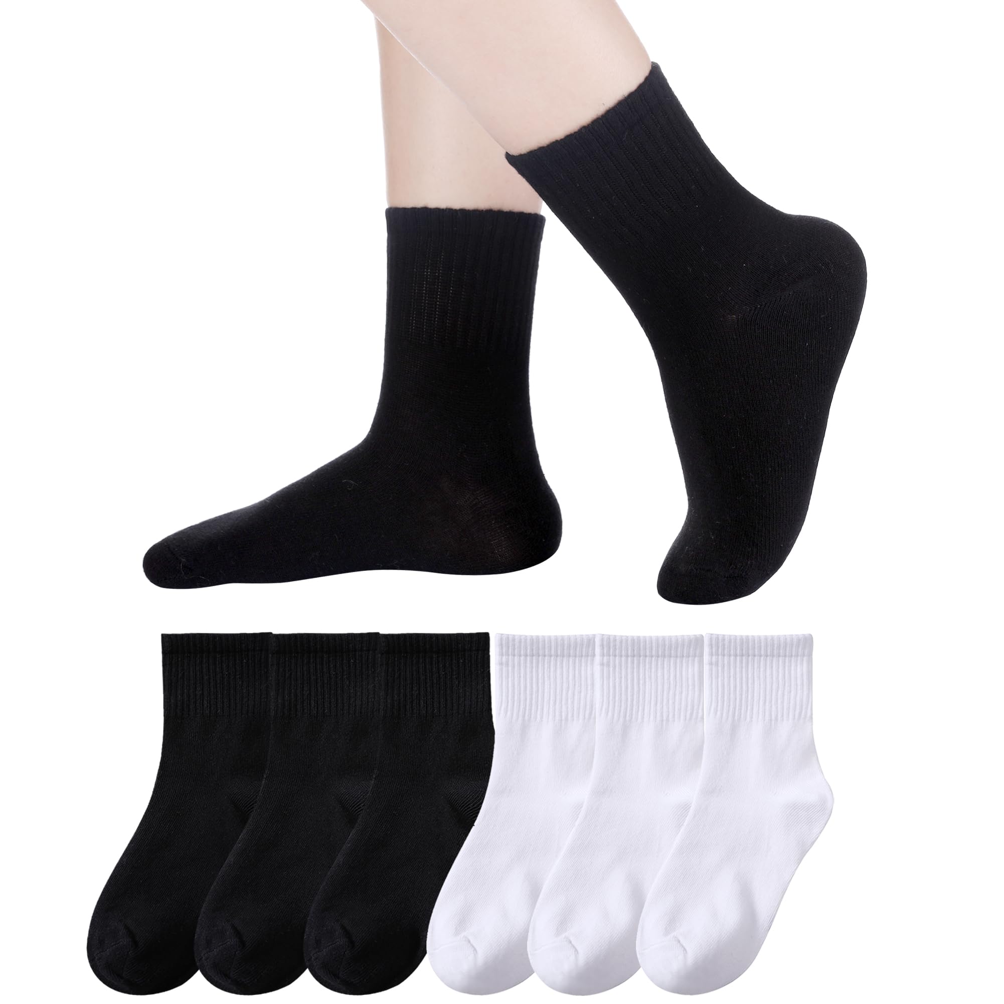 Eyean Kids Athletic Crew Socks Boys Girls Cotton School Uniform Casual Basic Socks 6 Pairs