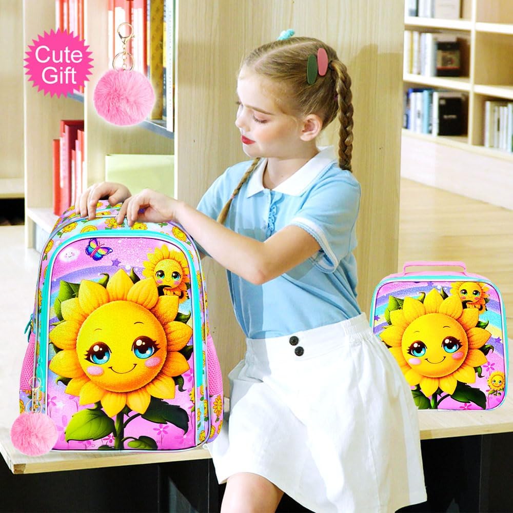 UFNDC 3PCS Girls Backpack, 16" Kids Bookbag with Lunch Box, Water Resistant School Bag for Elementary Preschool Toddler image 3