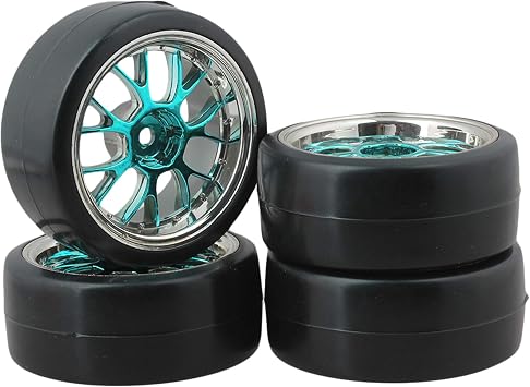 Mxfans 4pcs Blue Smooth Hard Drift Tires Y-Chrome Wheels for RC 110 On Road Racing Car & Drift RC Wheels