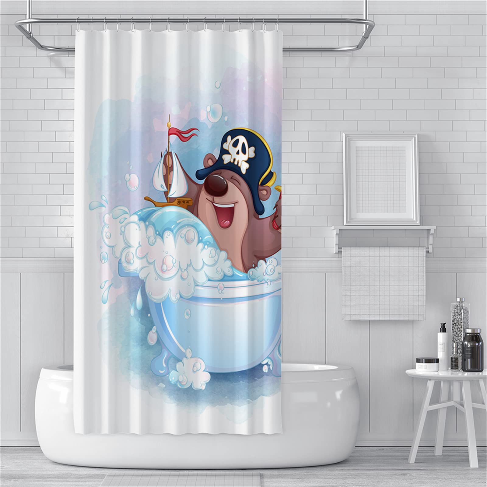 Sello Azul Cortinas Ducha Antimoho, Cortina de Baño 180x200cm, Textil de Poliéster Cortina de Ducha Impermeable, Lavable, Antibacteriana, con 12 Ganchos, 3D Shower Curtian para Baño Decor