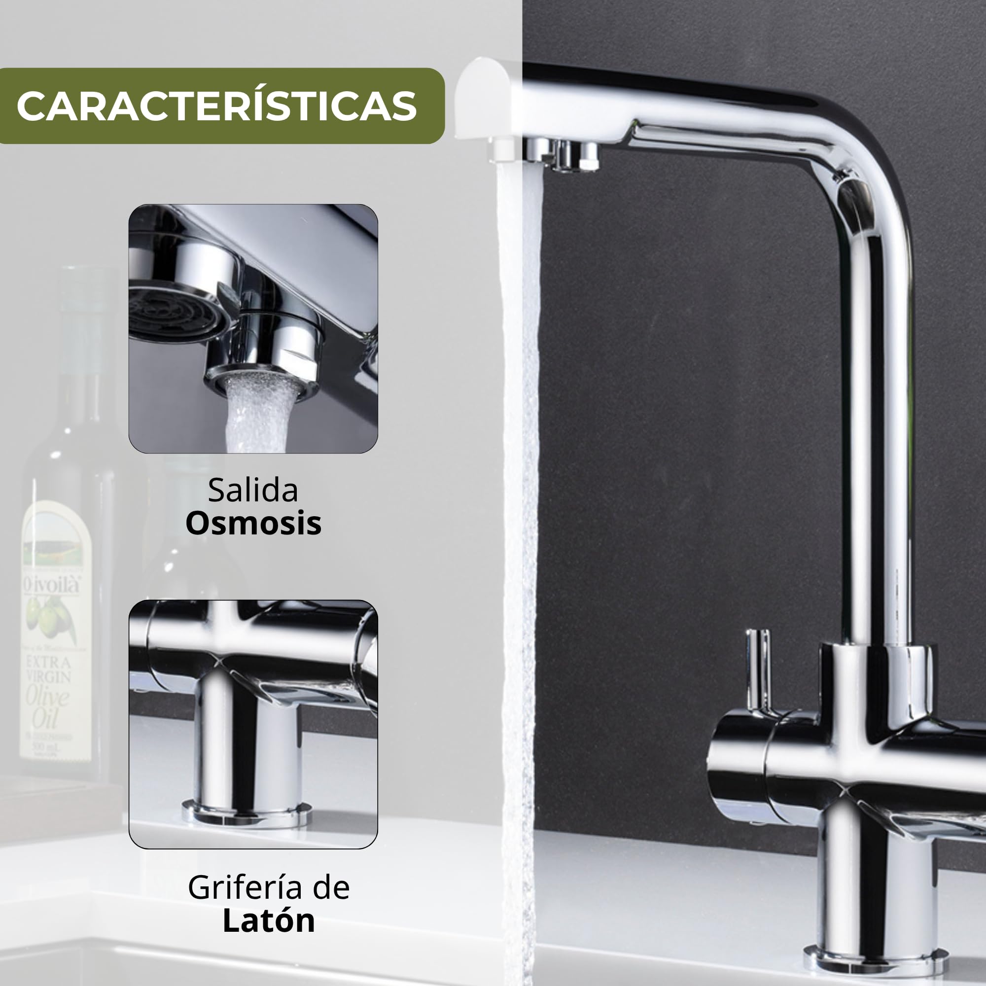 IMEX - Grifo Cocina con Osmosis Integrado | Grifo Momando Osmosis 2 Vías con Ducha Extraíble | Grifería en Latón | Serie Marsella | Color Cromado