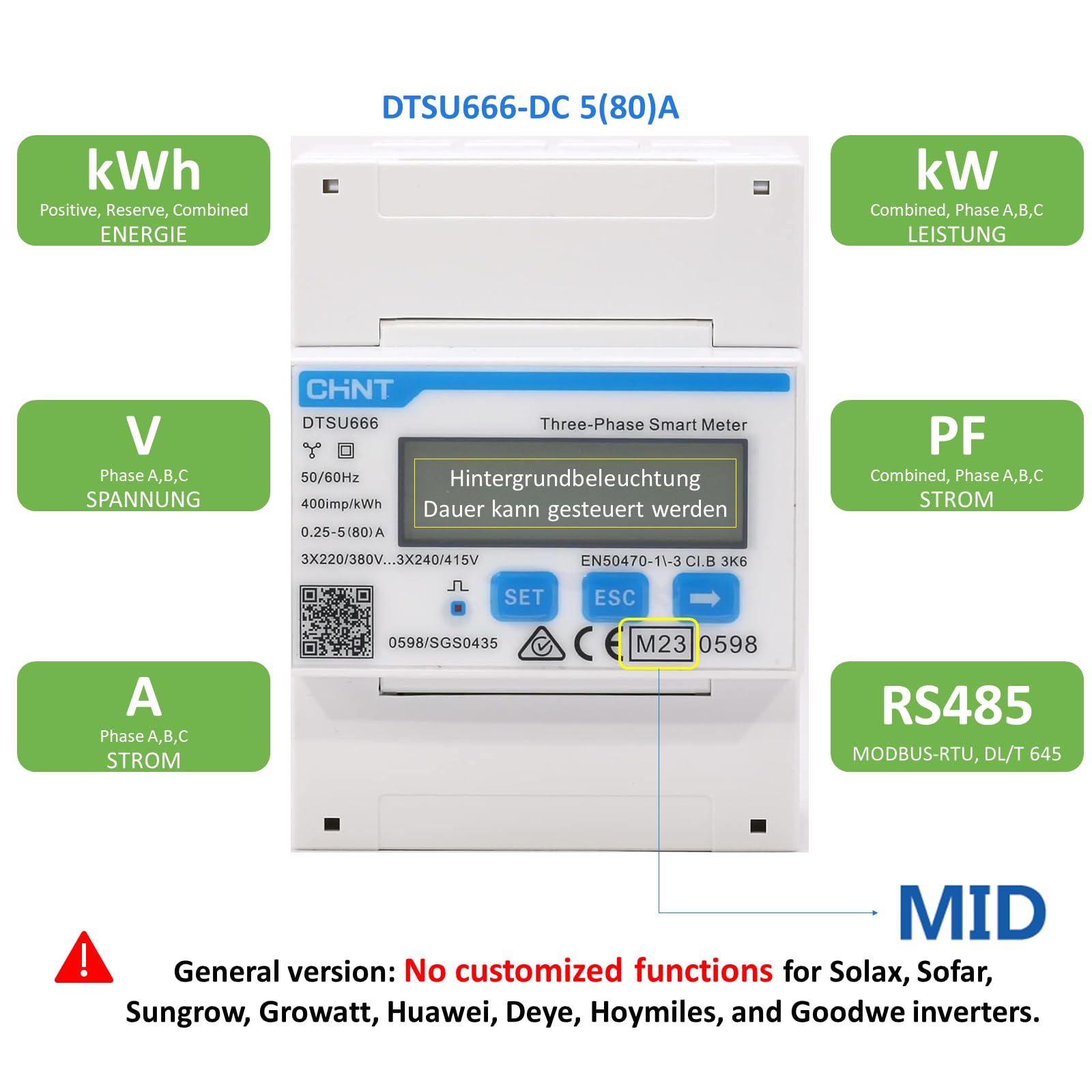 CHINT DTSU666 Dreiphasiger DIN35mm elektronischer intelligenter Energiezähler Stromzähler 5(80) A Direktverbindung mit RS485/Modbus RTU (Nicht mit Wechselrichter kompatibel)