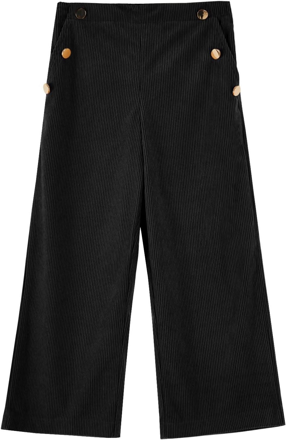 Haloumoning Girls Wide Leg Corduroy Pants Kids Elastic Waist Gold Button Trousers with Pockets 5-14 Years