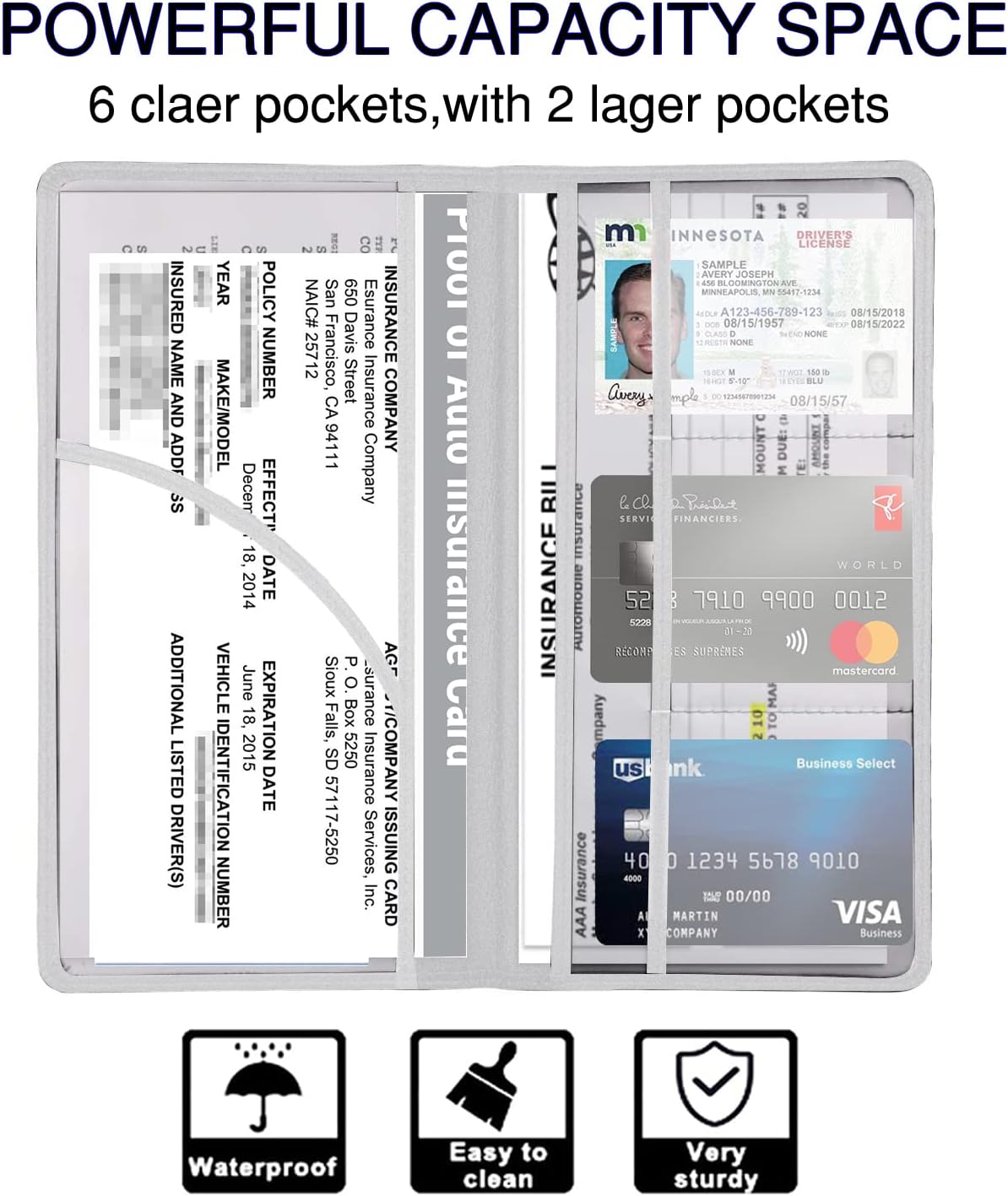 KIKIMO for Tesla Car Registration and Insurance Holder, Artificial PU Leather Registration Holder for Model S/3/X/Y,Tesla Glove Box Document Organizer with Magnetic Shut for Cards(White)
